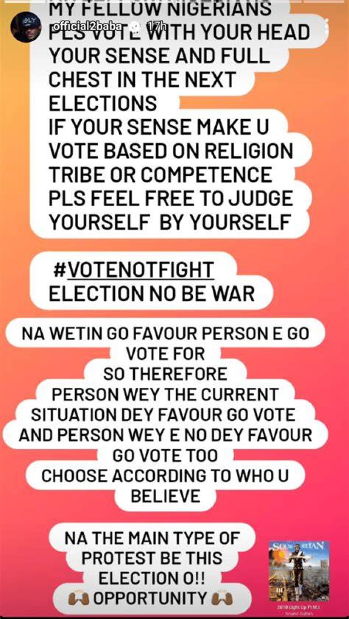 
Election No Be War, Vote With Your Head – Tuface Urges Nigerians 