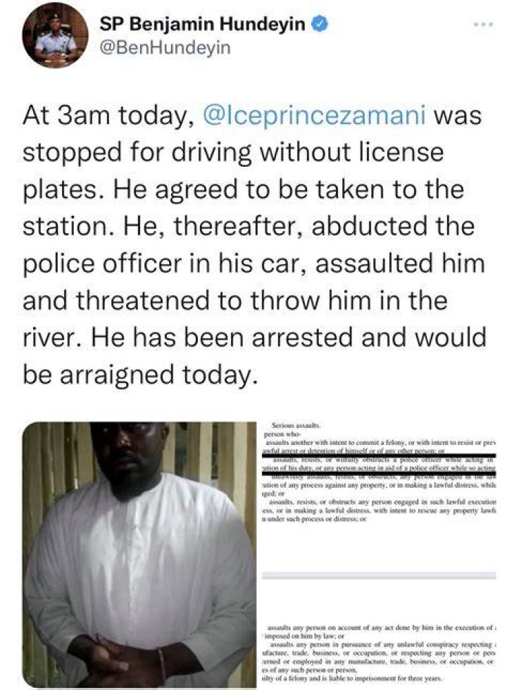 
Ice Prince, an arrested Nigerian rapper, was freed after posting bail. 